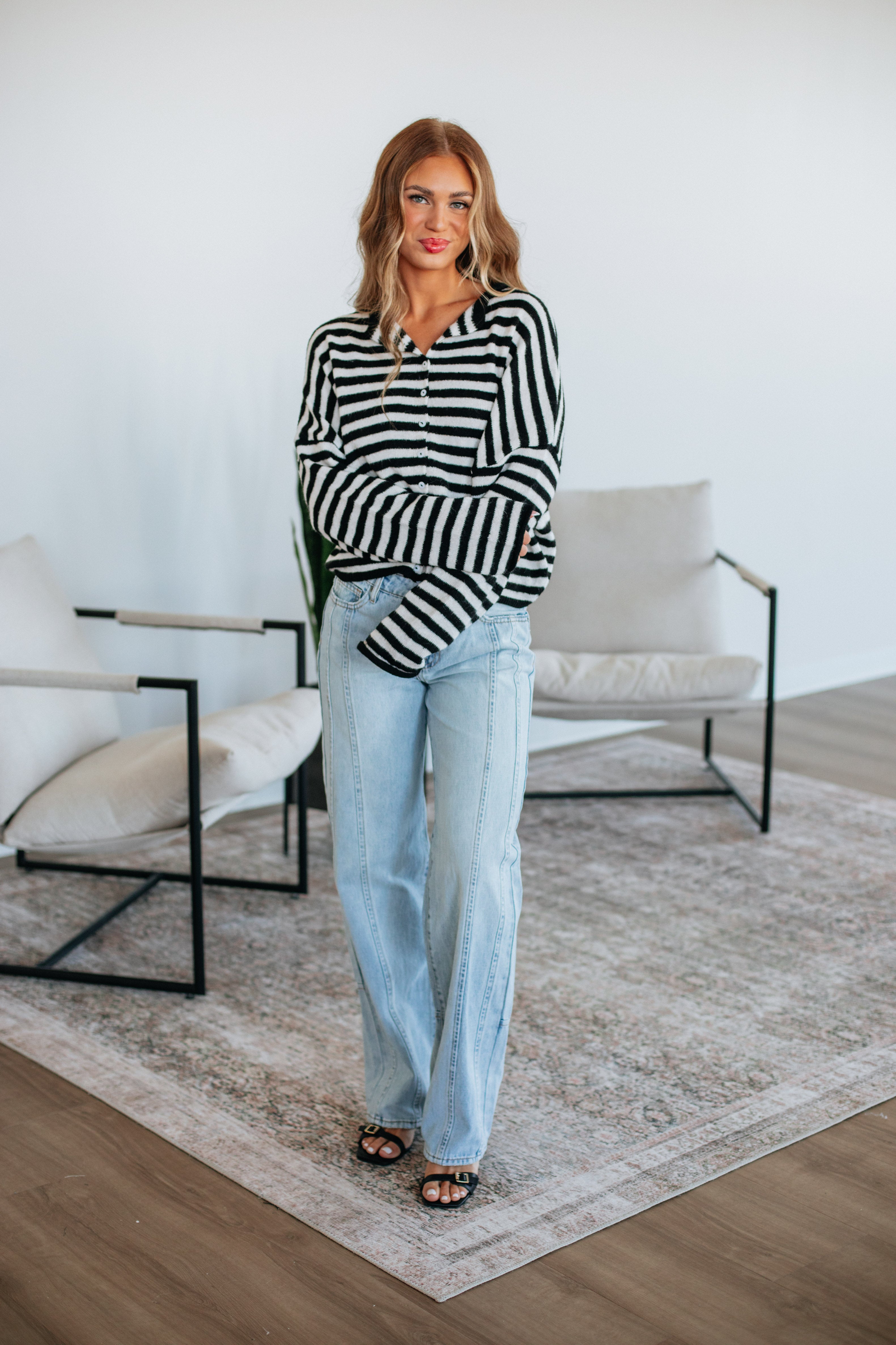Brooke Striped Cardigan - Black Mix - Image 3