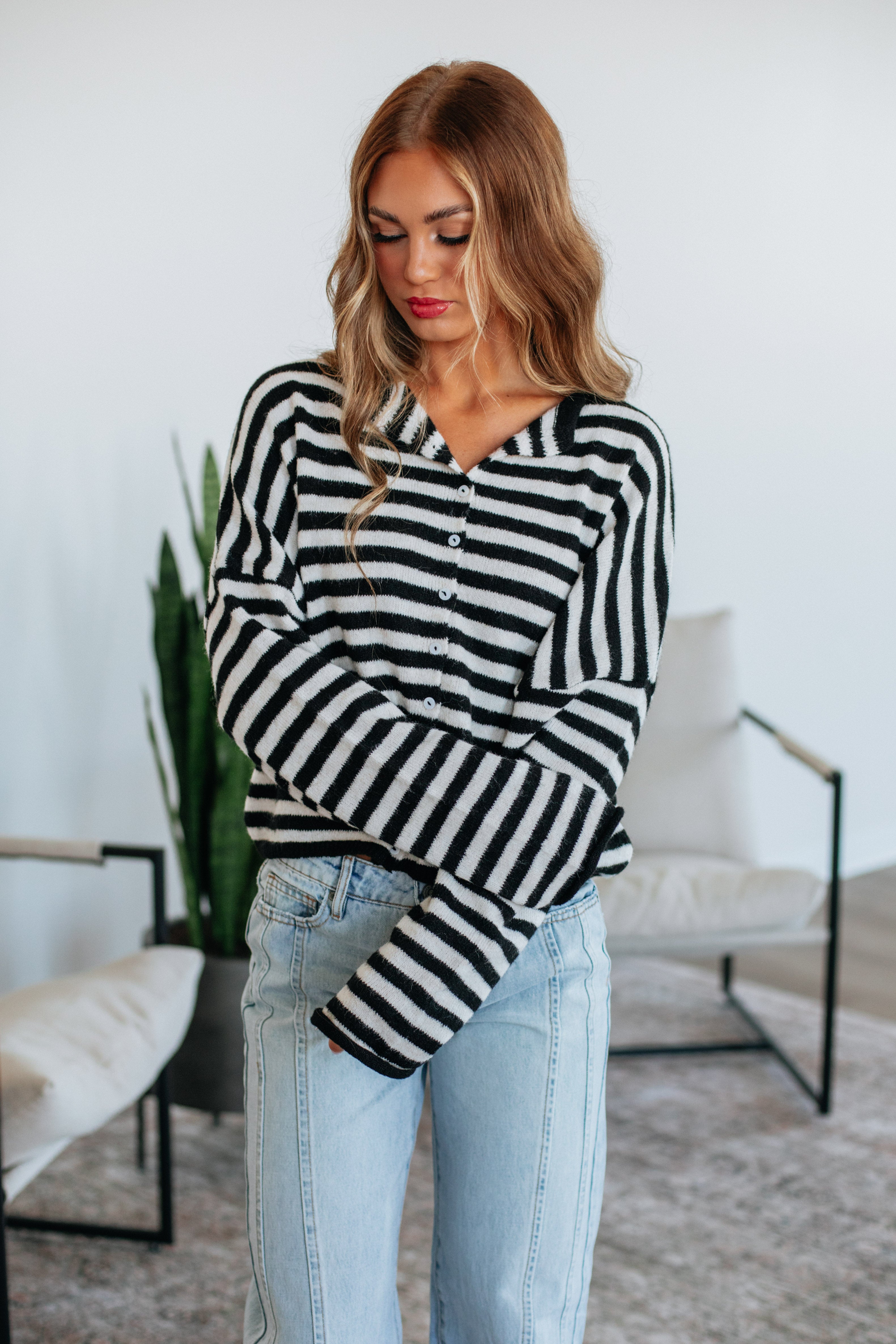 Brooke Striped Cardigan - Black Mix - Image 5