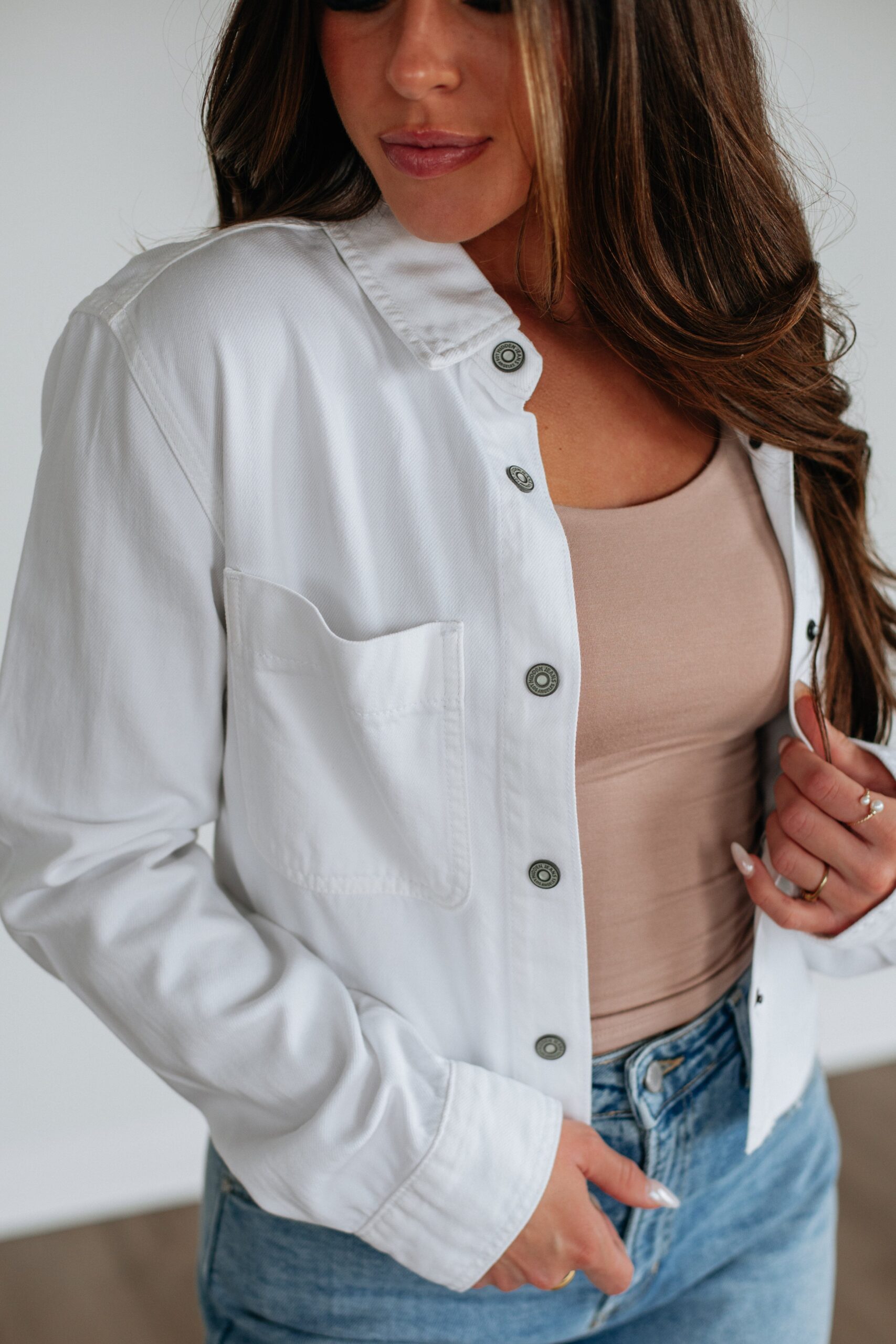 Harlow Hidden Denim Shacket - Ivory - Image 2