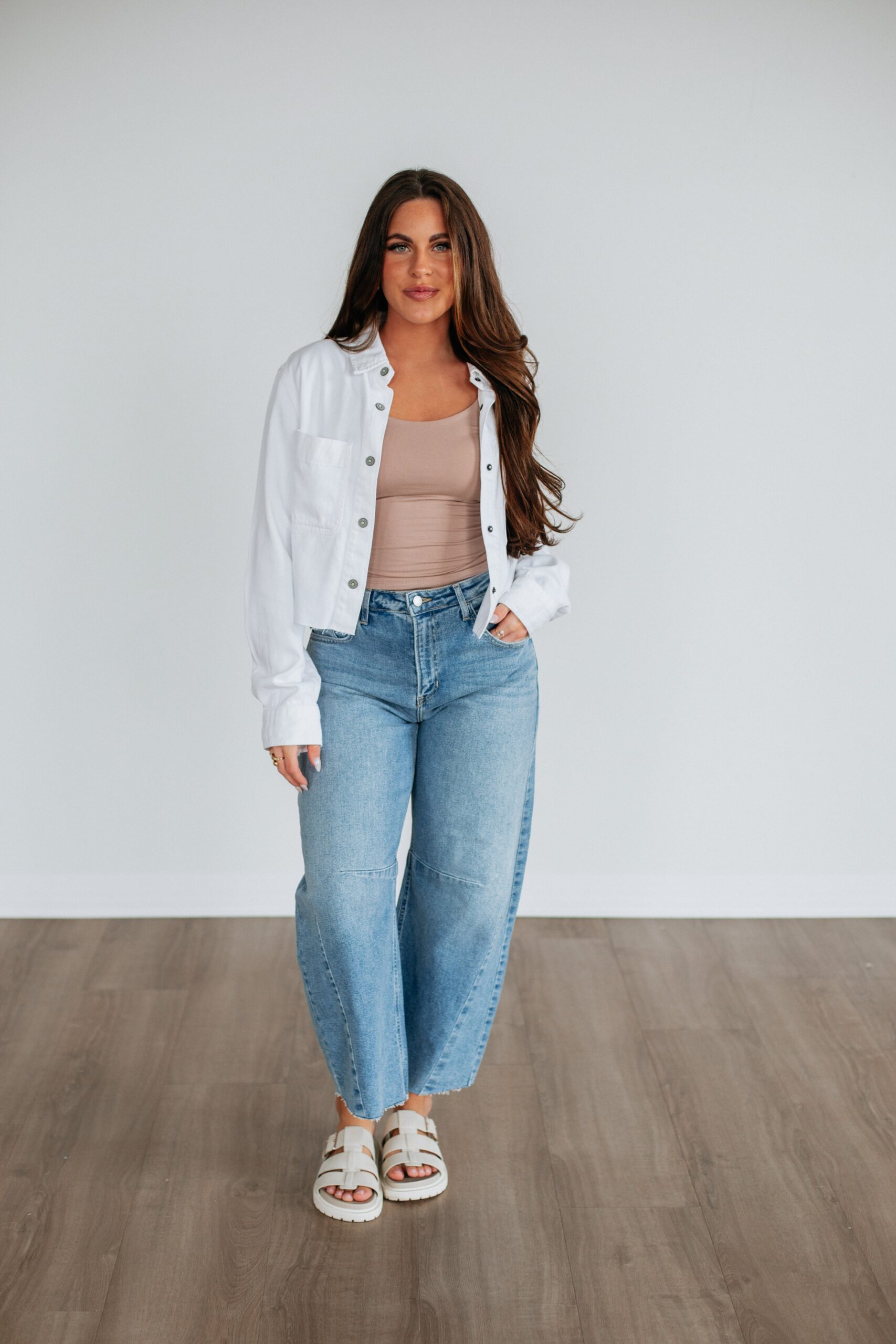 Harlow Hidden Denim Shacket - Ivory - Image 3