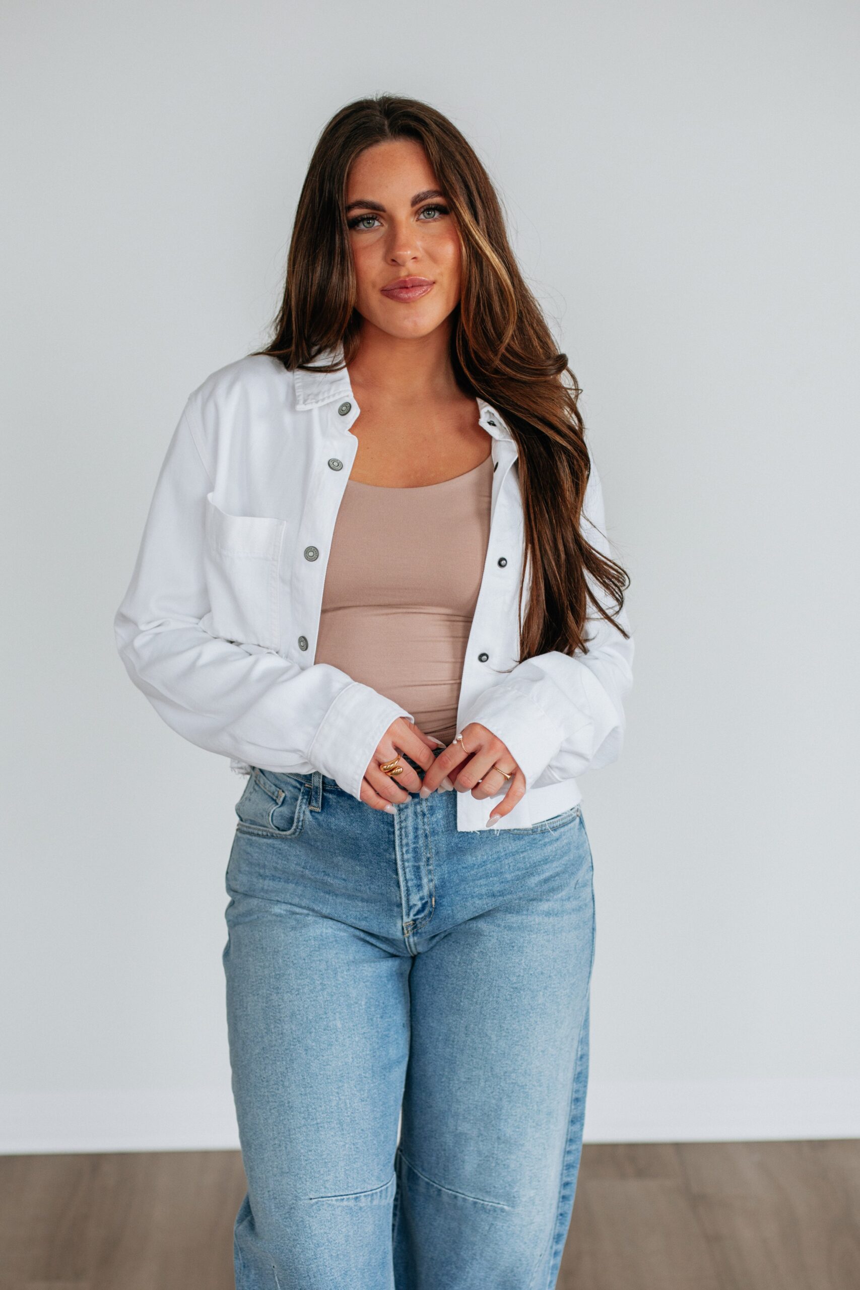 Harlow Hidden Denim Shacket - Ivory - Image 4