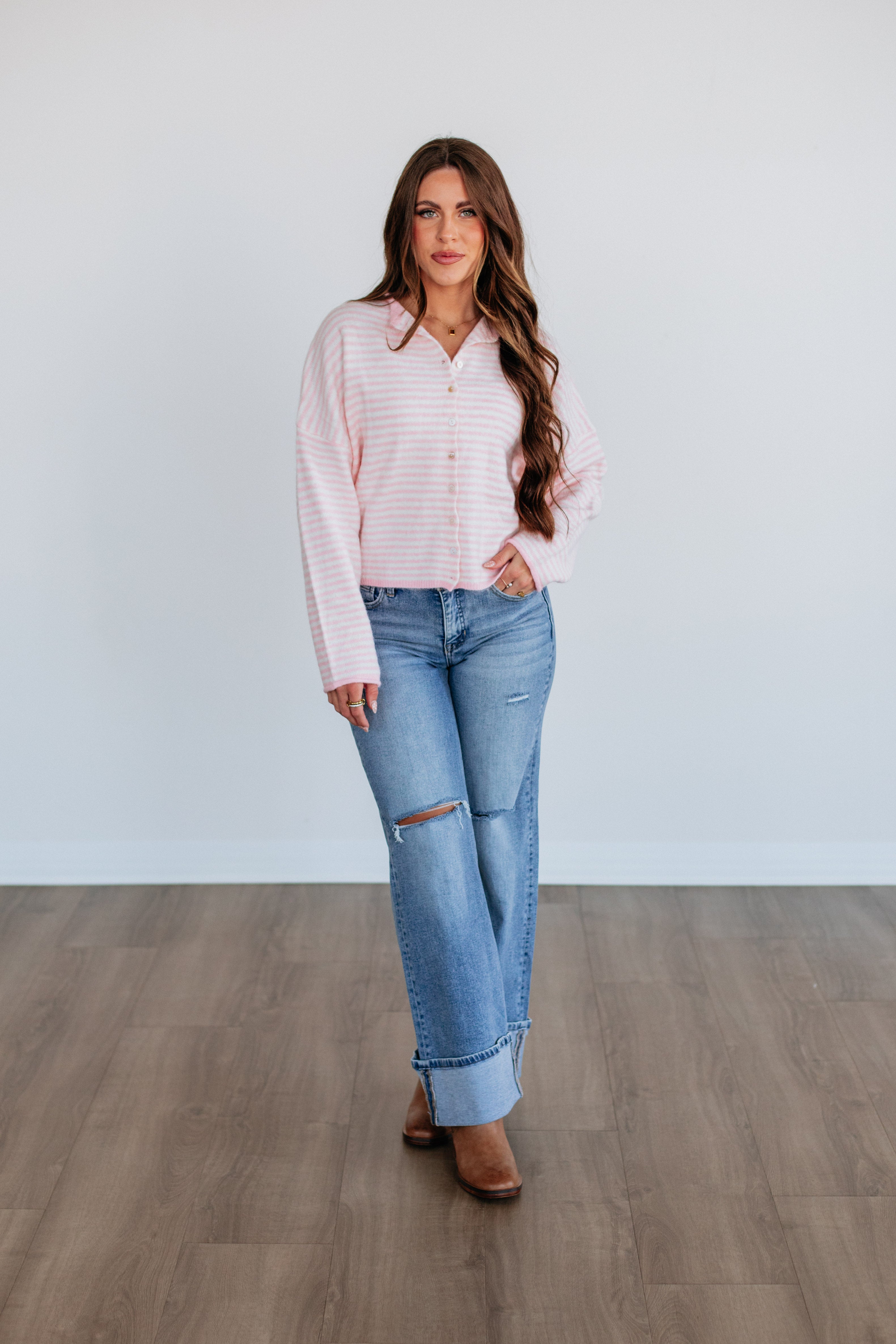 Zoelle Striped Cardigan - Baby Pink Mix - Image 3