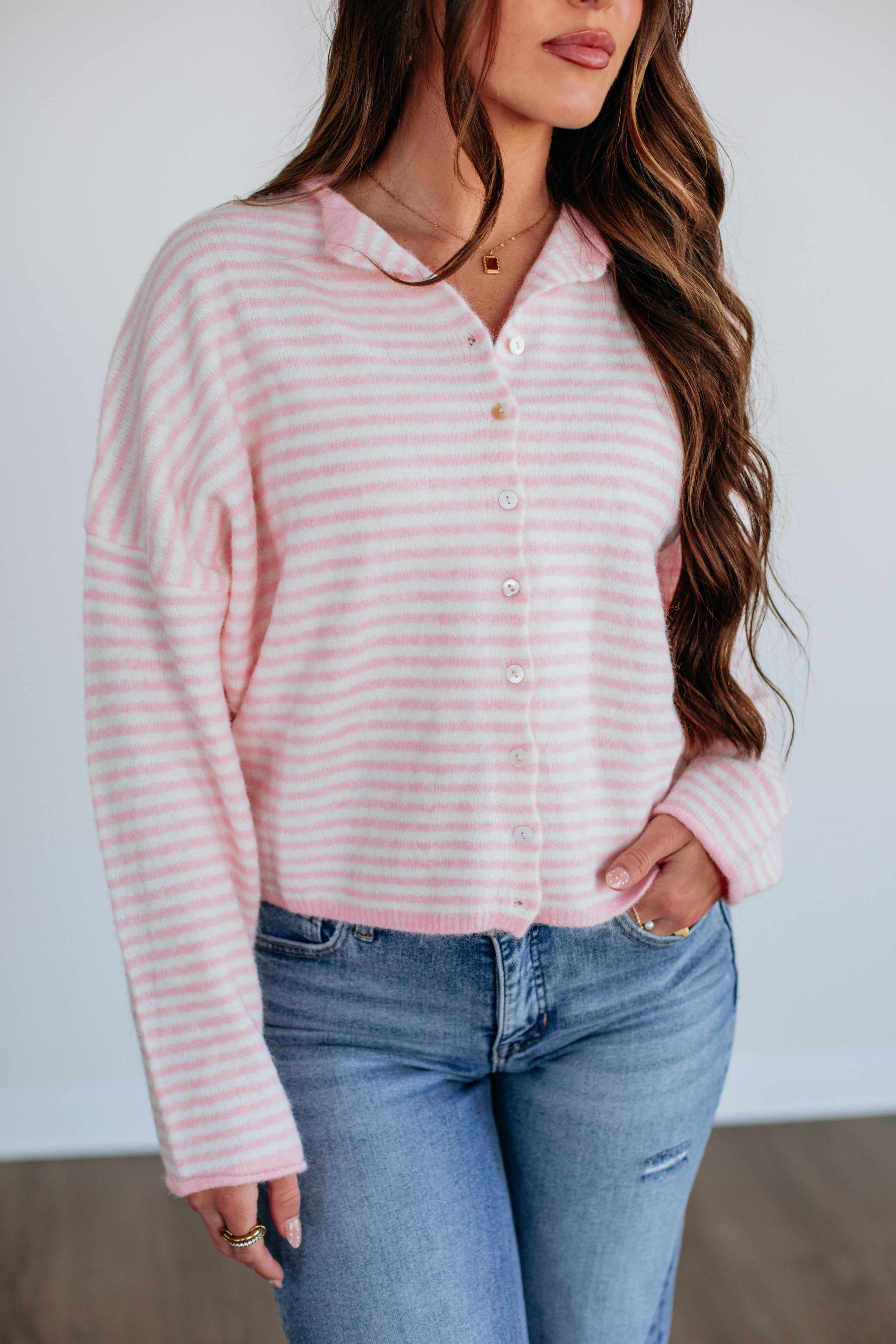 Zoelle Striped Cardigan - Baby Pink Mix - Image 2