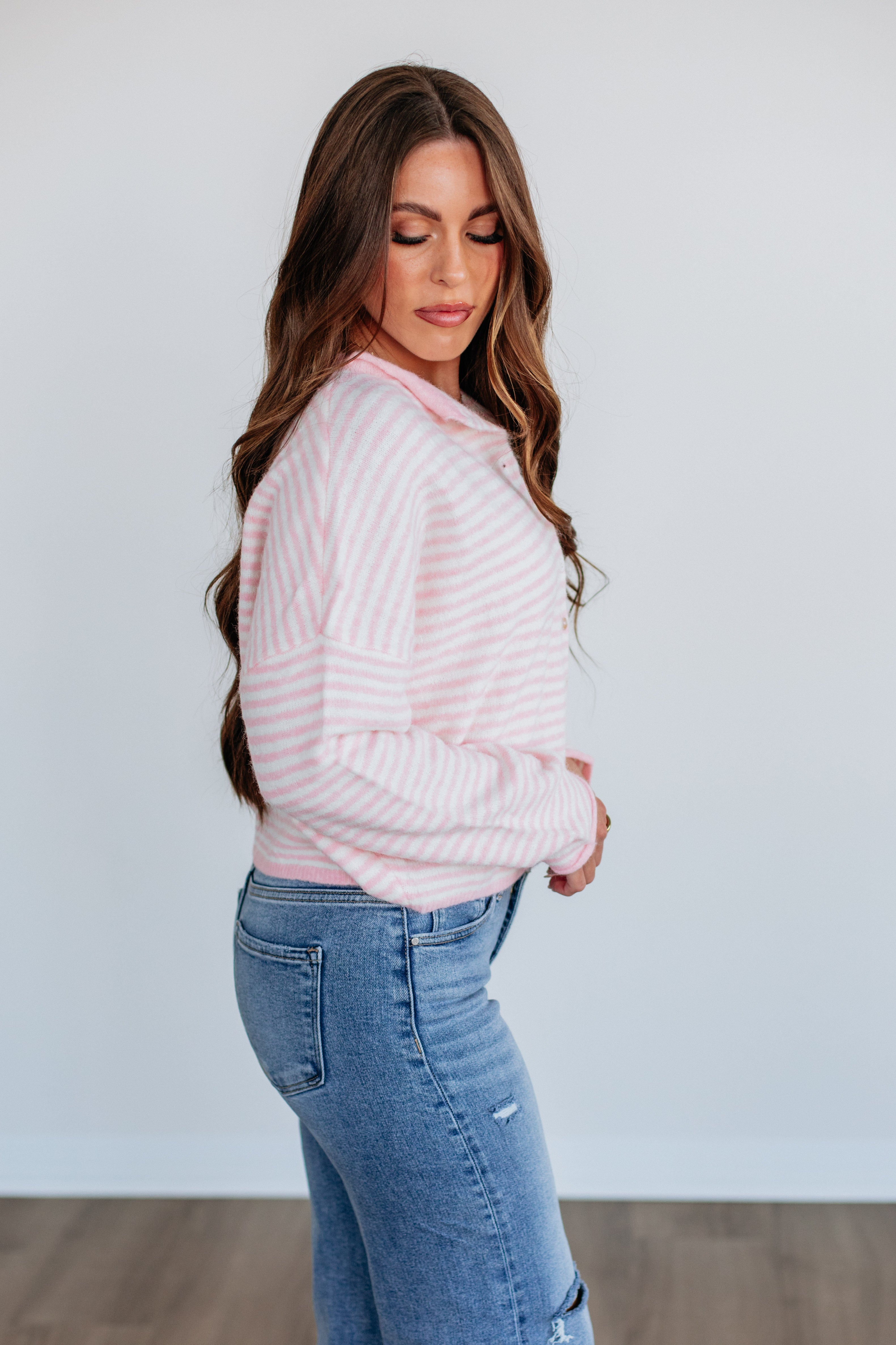 Zoelle Striped Cardigan - Baby Pink Mix - Image 4