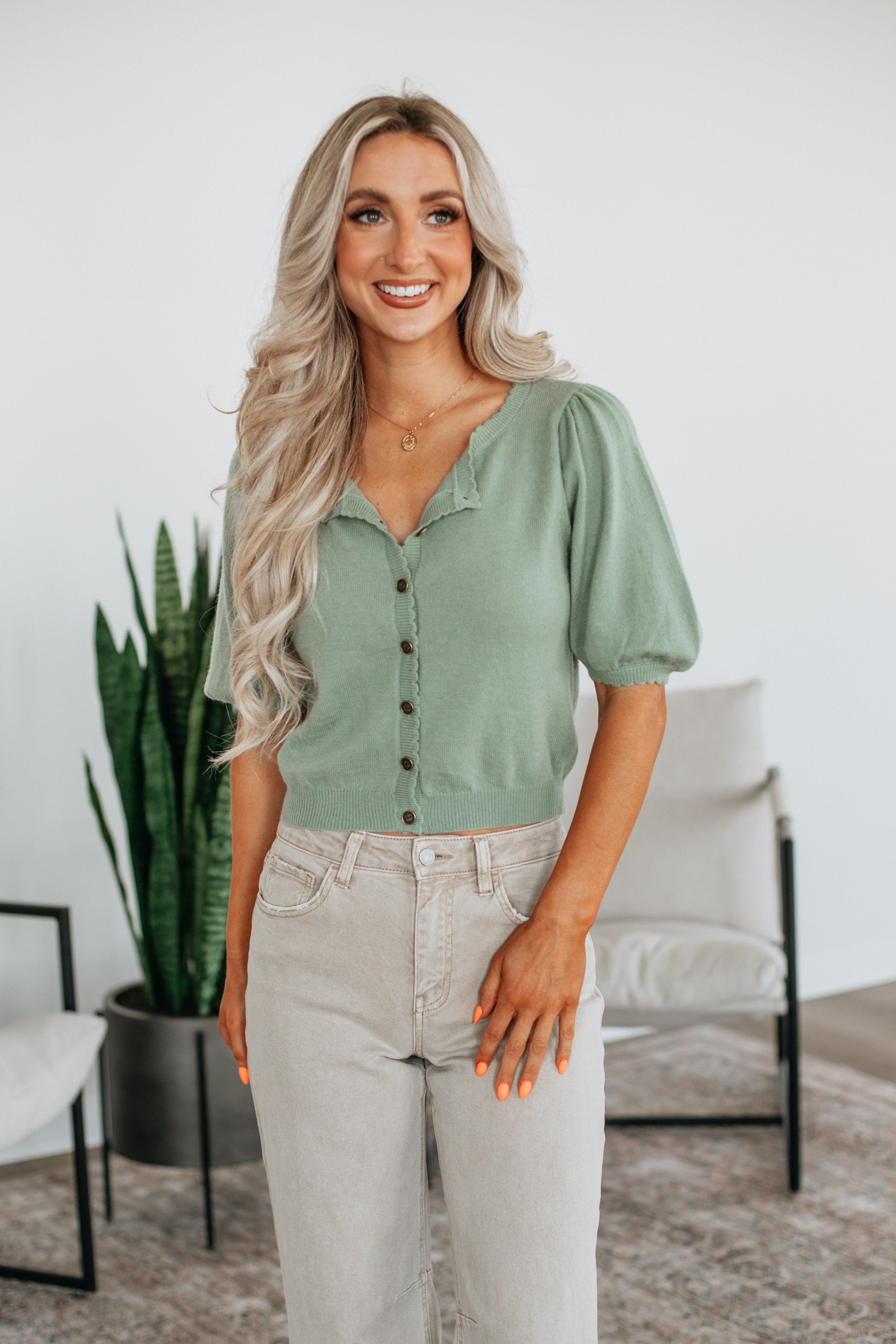 Neriah Cardigan Top - Sage - Image 4